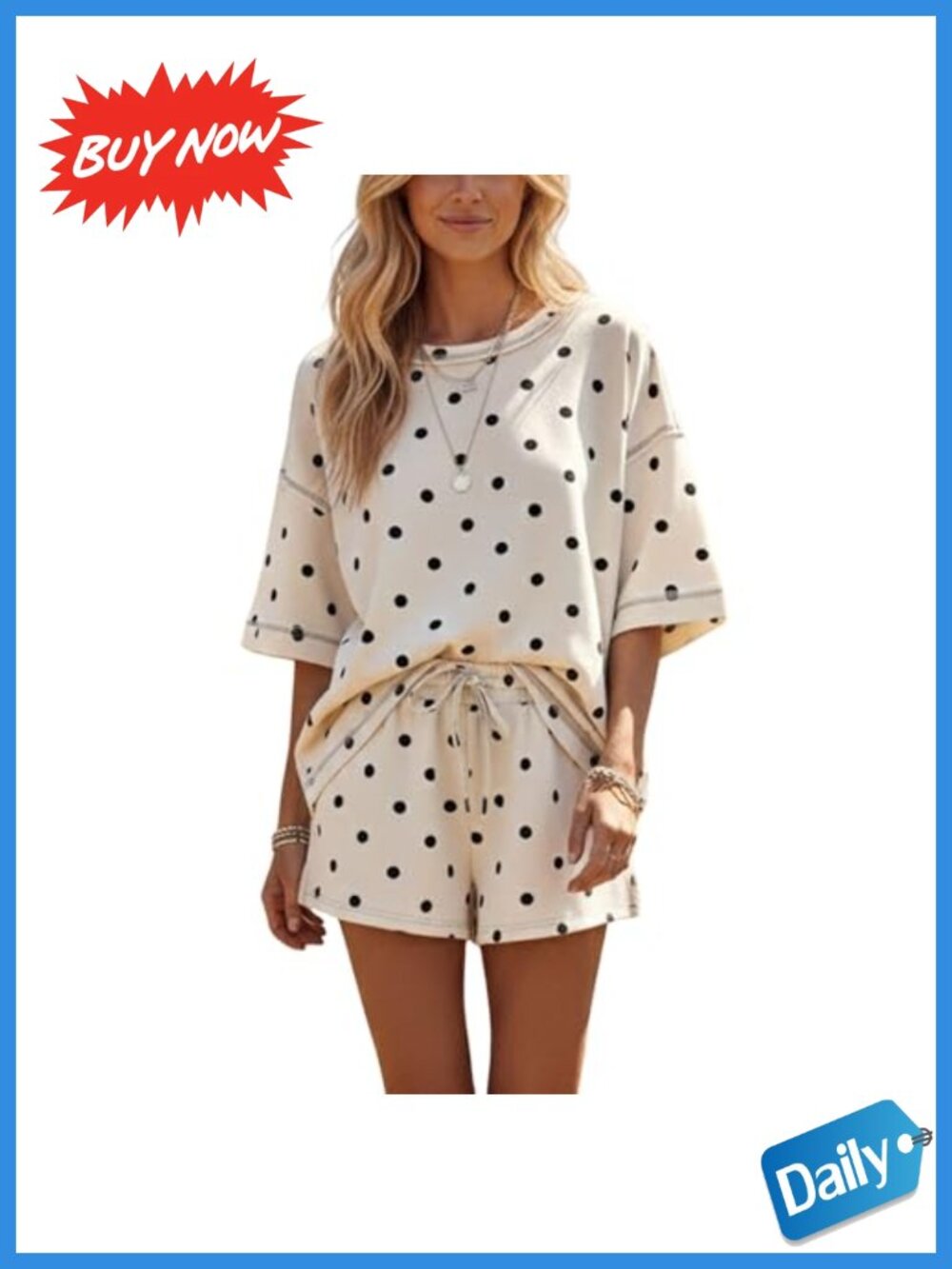 Polka Dot Two Piece Lounge Set Short Sleeve Top & Shorts Casual Summer